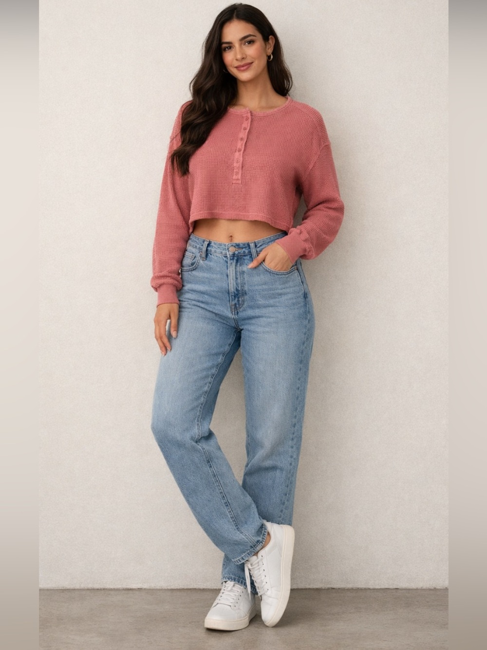 Aerie Waffle Crop Oversized Top